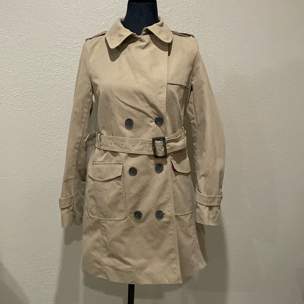 NWOT Loft Trench Coat Size 0 Tan with Orange/Red Lining
